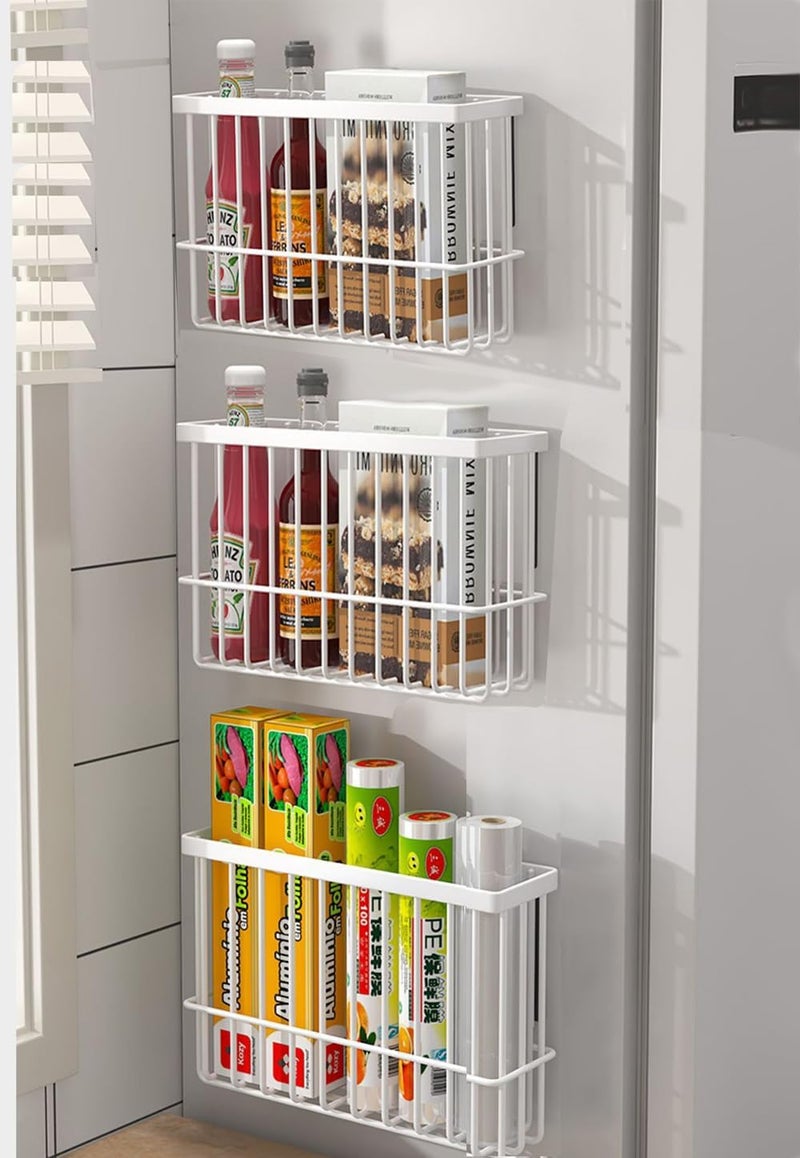 EigPluy 3 Piece Kitchen Cabinet Door Storage Box,Self Adhesive Wall Mounted Storage Boxes,Wardrobe/Bathroom/Refrigerator Small Items Organizer Storage Box (White3) - Image 1